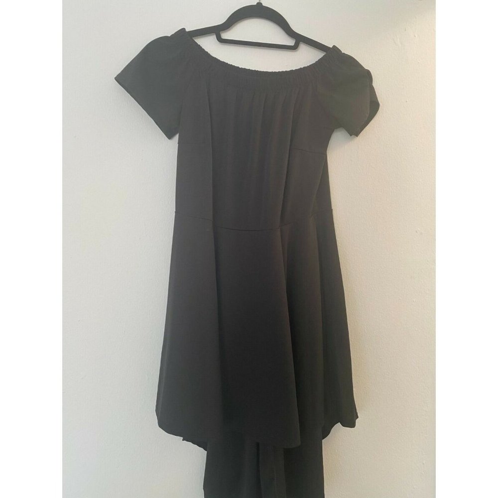 Women’s Flare Tunic Dress Short Raglan Sleeve Solid Green Elastic Neck